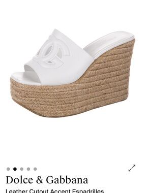 Dolce & Gabbana White Leather and Jute Platform Slides Size